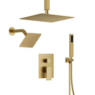 YAWWALK Ceiling Mount 10 and 6 in. Dual Square Shower Head and Handheld Shower Head