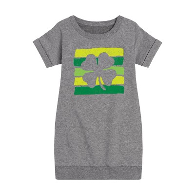 - Instant Message - St. Patrick's Day Outlined Shamrock Graphic Short Sleeve Fleece Dress
