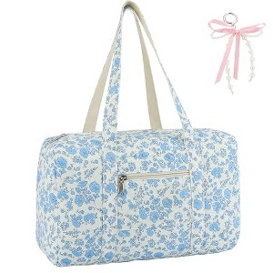Generic Coquette Bag with Ribbon Pearl Bow - Blue Travel Bags,Quilted Duffle B - 1 of 4