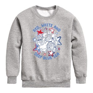 Boys' - SpongeBob SquarePants - Red, White and Deep Blue Sea Graphic Long Sleeve Fleece Sweatshirt - 1 of 4