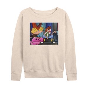 Women's - Hey Arnold! - Stoop Kid Lightweight French Terry Wide Neck Long Sleeve Shirt - 1 of 4
