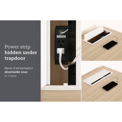 Soft Elm Scandinavian Computer Desk with Power Outlet and USB Ports