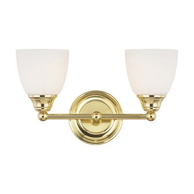 Polished Brass 2-Light Vanity with Satin Opal Glass