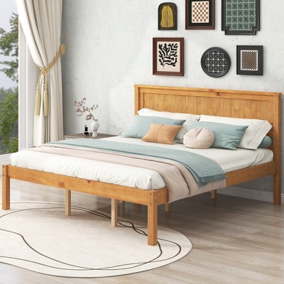 Queen Size Wood Platform Bed Frame With Headboard 4w, Oak -modernluxe ...