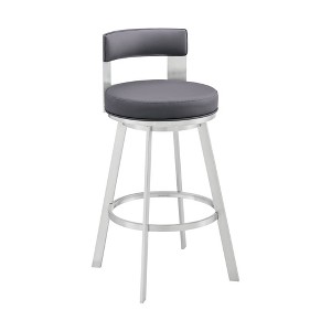 Armen Living 30" Flynn Metal with Faux Leather Swivel Barstool Silver/Gray - 1 of 4