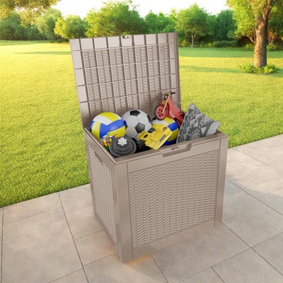 FURNIinspire Deck Boxes 2pcs 30 Gallon Deck Box, Outdoor Wicker Storage Deck Box For Patio Furniture, Garden Tools, Light Brown, 21“*22”*17“