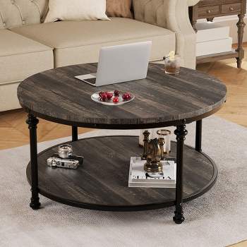 Whizmax Round Coffee Table for Living Room Rustic Center Table with Storage Shelf Wood Circle Coffee Table with Sturdy Metal Frame, Easy Assembly