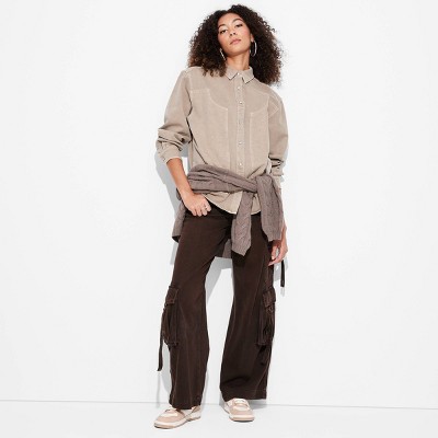 Women's Long Sleeve Oversized Denim Western Shirt - Wild Fable™