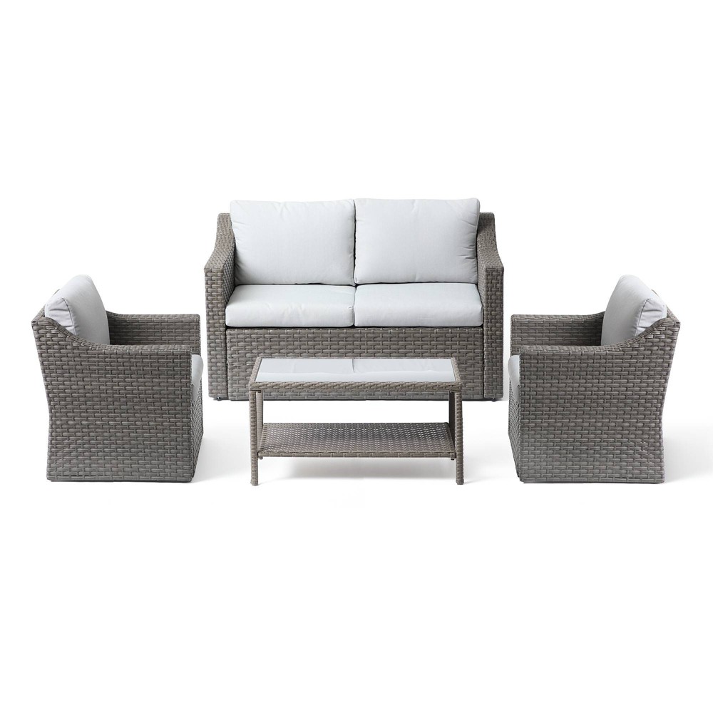 Bensen 4pc Traditional Outdoor Rattan Conversation Set Ash Gray New Heights