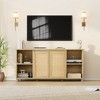 Homhougo Mid-Century Modern TV Stand, 71 Boho Media Console with Rattan Cabinet Doors, Entertainment Center Natural - 4 of 4