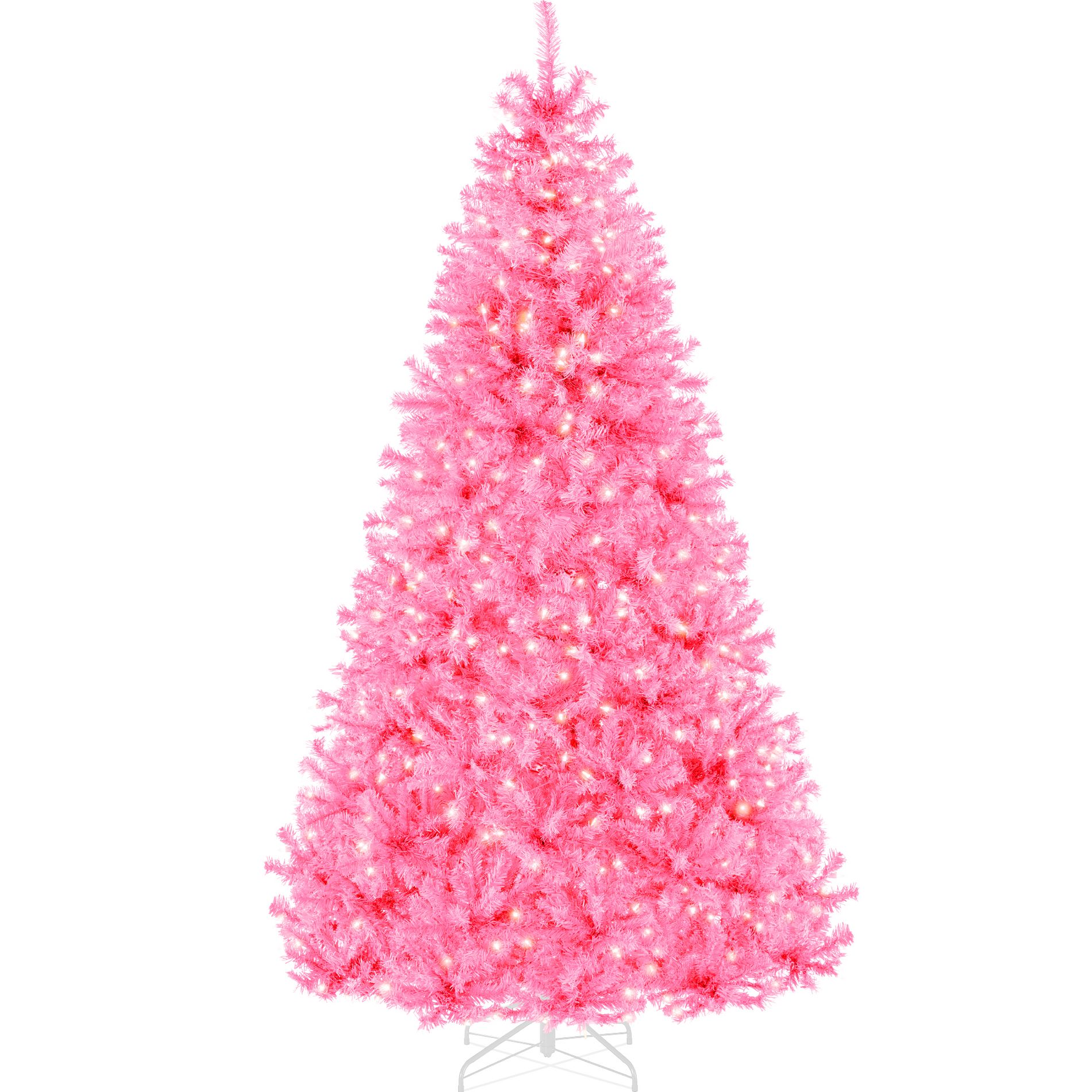 Best Choice Products 7.5ft Pre-Lit Pink Christmas Tree w/ Twinkling LEDs, Full Artificial Pine Holiday Decor