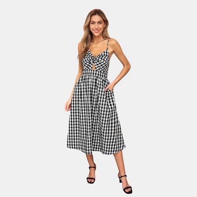 Women's Chic Gingham Spaghetti Strap Midi Dress - Cupshe