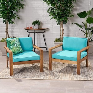 GDFStudio Antoine Outdoor Acacia Wood Club Chairs with Cushions (Set of 2) - 1 of 4