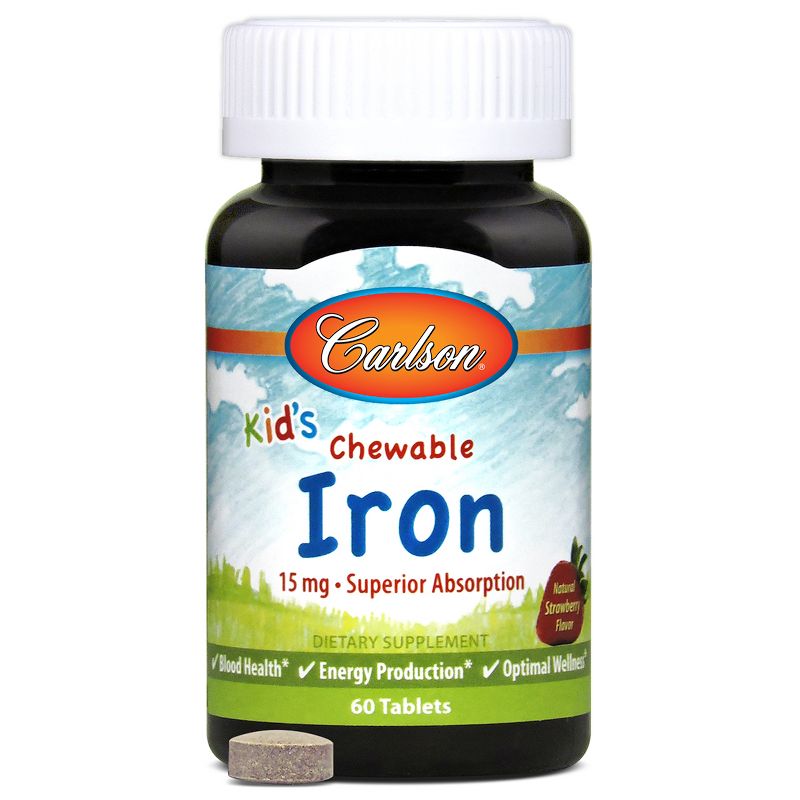 Carlson - Kid's Chewable Iron, 15 mg, Superior Absorption, Blood Health, Energy Production, Strawberry Flavor, 5 of 7