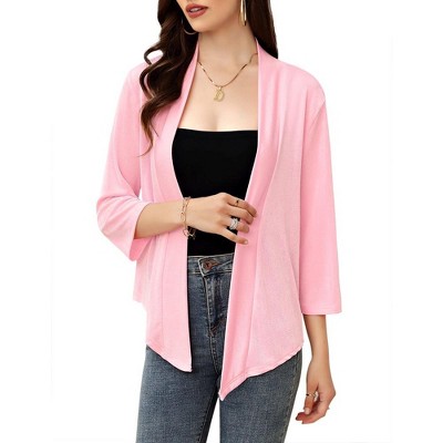 WhizMax Women's Casual 3/4 Sleeve Tie Open Front Cardigans Sheer Draped Ruffles Cardigan