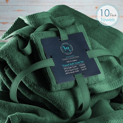 Hunter Green 10-Piece 100% Cotton Towel Set