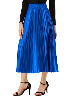 INSPIRE CHIC Women's Party Elastic Waist Metallic Shiny Accordion Pleated Midi Skirt