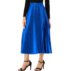 INSPIRE CHIC Women's Party Elastic Waist Metallic Shiny Accordion Pleated Midi Skirt - 1 of 4