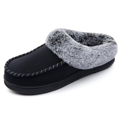 Women's Teddy Fleece Closed Back Slipper, Size 5-6 US Women, Black