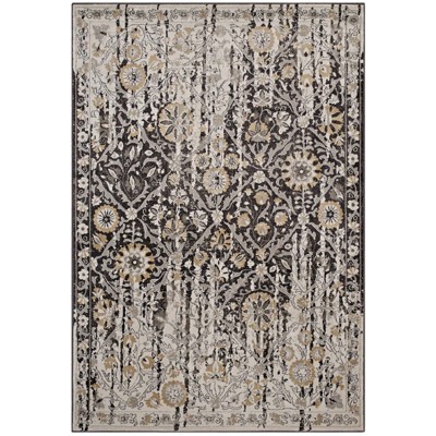 Modway Ganesa Distressed Diamond FloralLattice 5x8 Area Rug - Black/Beige,  Gripping Rubber Underside ,  Lattice Area Rug