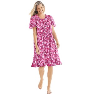 Dreams & Co. Plus Size Short Floral Print Cotton Gown - 1 of 4