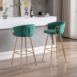 Sapphtopaz Modern Bar Stools Set of 2 with Golden Legs Velvet Upholstered Counter Height Stools with Chrome Footrest High Chair for Dining Room - 1 of 4