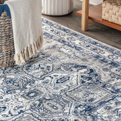 Modern Elegance Gray and Navy 8' x 10' Synthetic Area Rug