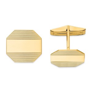 Black Bow Jewelry 14K Yellow Gold Rectangular Octagon Striped Cuff Links, 17 x 16mm - 1 of 3