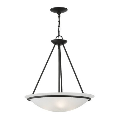 Modern Black Brass 3-Light Bowl Pendant with White Alabaster Glass