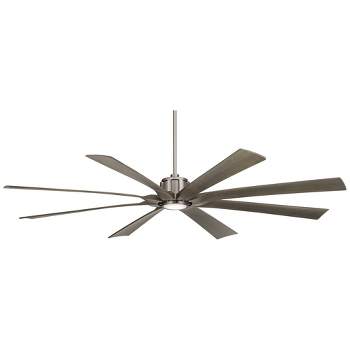 80" Possini Euro Design Defender Modern Indoor Outdoor Ceiling Fan with Dimmable LED Light Remote Brushed Nickel Oak Damp Rated for Patio Exterior