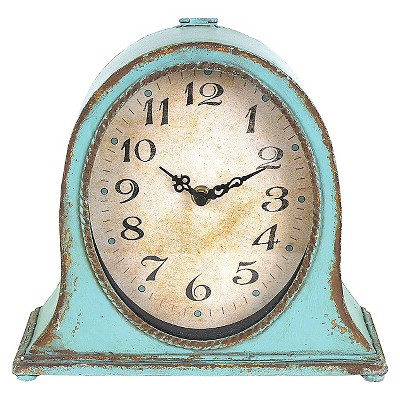 9.5" x 8.5" Metal Mantel Clock Aqua - 3R Studios