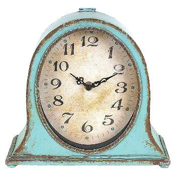 9.5" x 8.5" Metal Mantel Clock Aqua - Storied Home