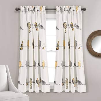 2pk 52"x63" Light Filtering Rowley Birds Curtain Panel Yellow - Lush Décor