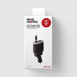 Retractable Cable Car Charger - dealworthy™ Black - 1 of 3
