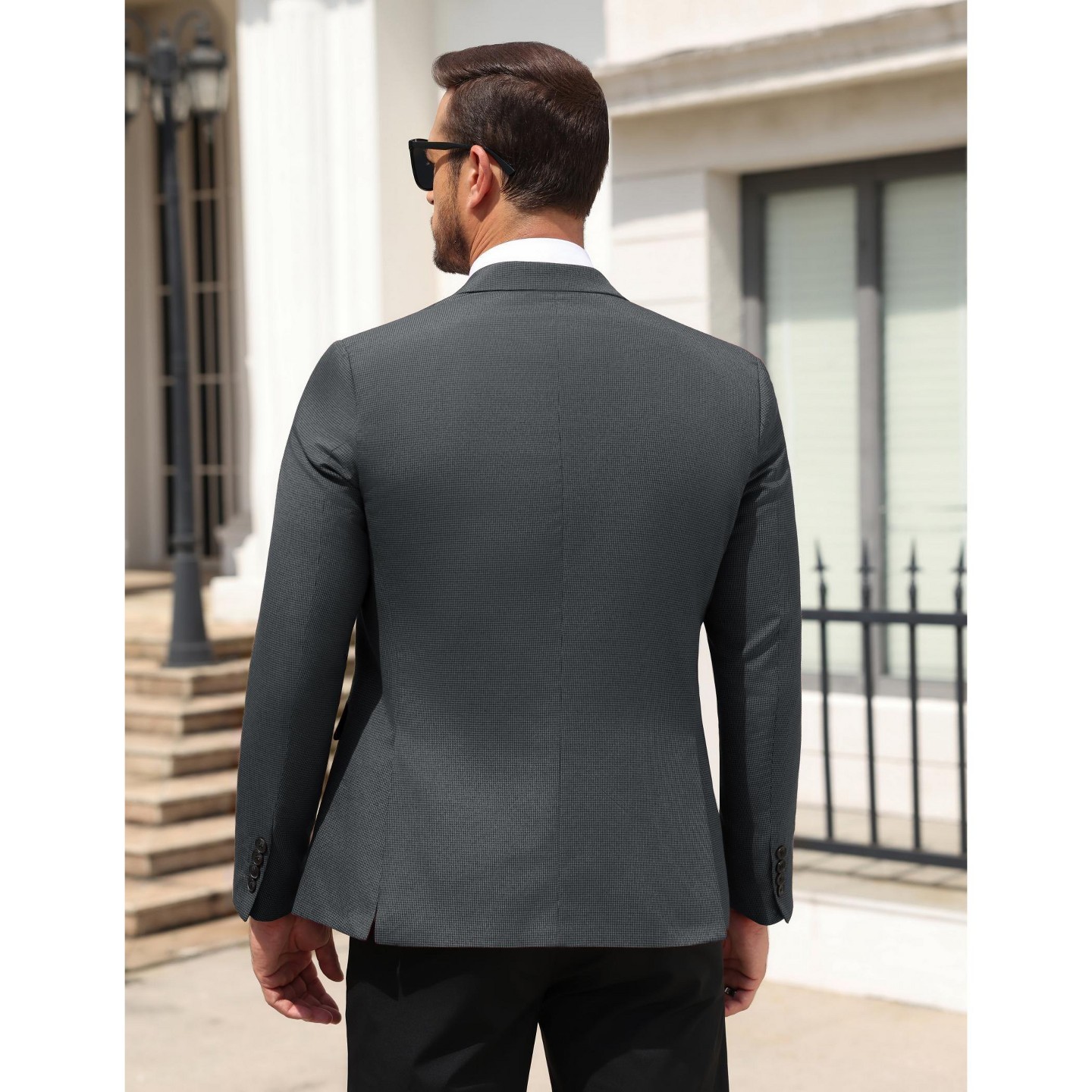 Мужской пиджак COOFANDY Regular Fit Notched Collared Houndstooth Print Blazer Light Gray-Black, цвет: Светлый серый — фото 6
