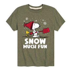 Boys' - Peanuts - Snoopy and Woodstock Snow Much Fun Short Sleeve Graphic T-Shirt - 1 of 4