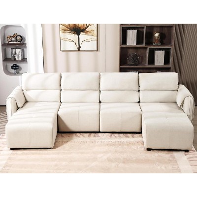 DYHOME Modular Sofa Sectional Couch for Livingroom, Microfiber Comfy Cloud Couch with Ottoman, Cream White