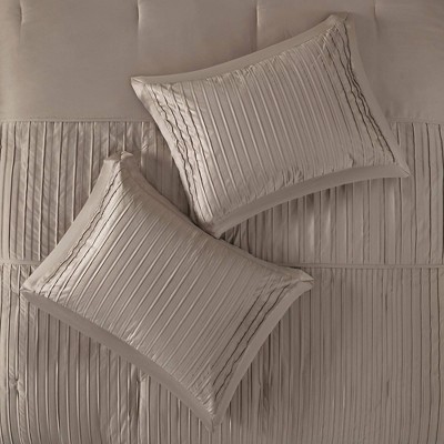 Trinity Taupe 7-Piece Polyester Charmeuse Queen Comforter Set
