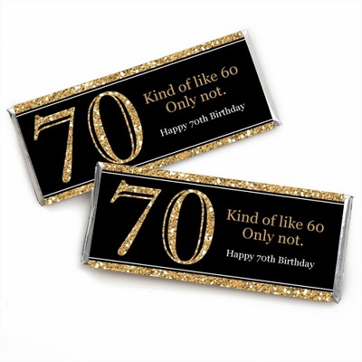 Big Dot of Happiness Adult 70th Birthday - Gold - Candy Bar Wrappers Birthday Party Favors - Set of 24