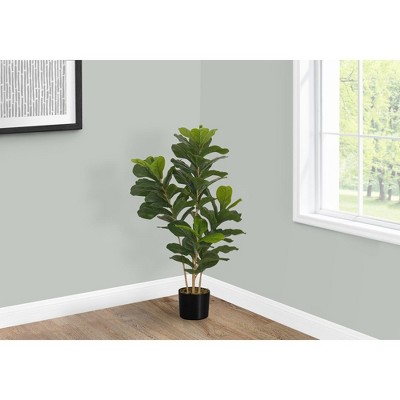 Monarch Specialties Artificial Plant 41 inch Tall Fiddle Tree Indoor Faux Fake Floor Greenery Potted Real Touch Decorative Green Leaves Black Pot