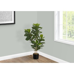 Monarch Specialties Artificial Plant 41 inch Tall Fiddle Tree Indoor Faux Fake Floor Greenery Potted Real Touch Decorative Green Leaves Black Pot - 1 of 4