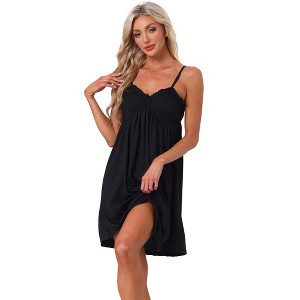 INSPIRE CHIC Women's Lingerie Lace Sleeveless Soft V Neck Chemise Loungewear Nightgown - 1 of 4