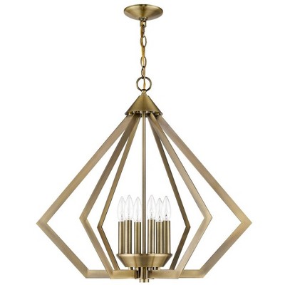 Antique Brass Triangular 6-Light Industrial Chandelier