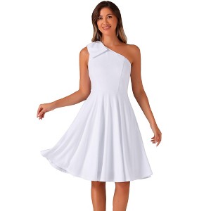 INSPIRE CHIC Women's Christmas Party Elegant Flared Bow One Shoulder Evening Cocktail Dresses - 1 of 4