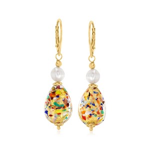 Ross-Simons Italian Multicolored Murano Glass Bead Drop Earrings With 7-7.5mm Cultured Pearls in 18kt Gold Over Sterling - 1 of 3