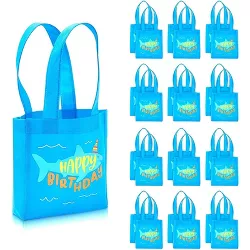 Blue Panda 24-Pack Shark "Happy Birthday" Party Favors Tote Bags Small Gift Bags (Blue, 6.5 x 7 x 1.77 In)