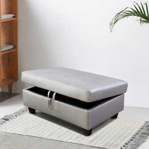AndMakers 34 in. W Silver Faux Leather Rectangle Ottoman with Storage - 1 of 4