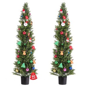 60-Inch Artificial Topiary Cedar Trees, UV-Resistant Faux Outdoor Plants with Realistic PE Leaves for Front Porch, Patio, or Indoor Decor - 1 of 4