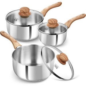 KOCH SYSTEME CS Stainless Steel Saucepan Set with Lids, Induction Ready Pots and Pans, Heat-Resistant Bakelite Handles, Tri-Ply Base for Even Heating - 1 of 4