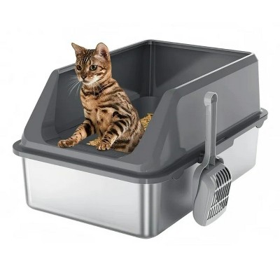 LunaLulinlk Stainless steel cat litter box with scoop, XL cat litter box
